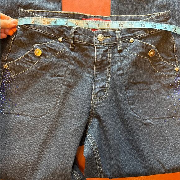 Cos Jeans 8P Bootcut Dark Wash Rhinestone Pocket Denim Y2K Bling - Picture 6 of 8